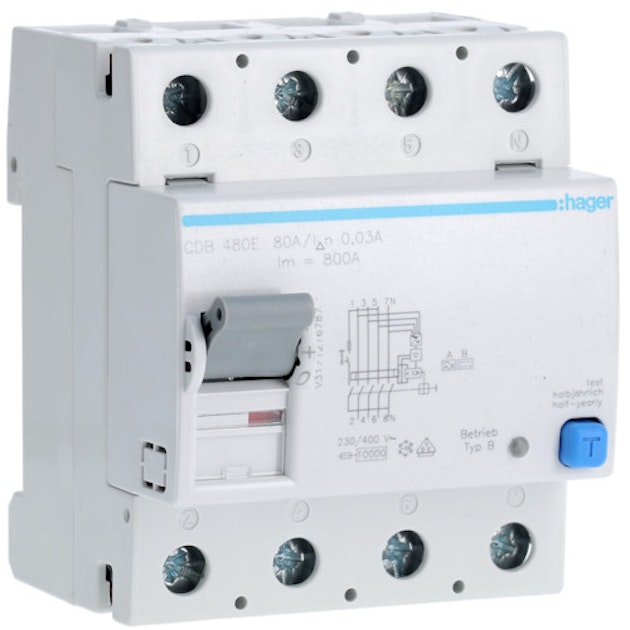 HAGER RCCB CDB480E 30MA B/4X80A 10KA | Breakers | Onninen