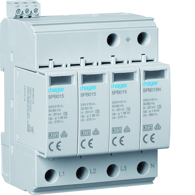 Kl2 Sign HAGER SURGE ARRESTOR SPB415 4P T2 TNS 1.35KV 20KA | Surge Protection ...