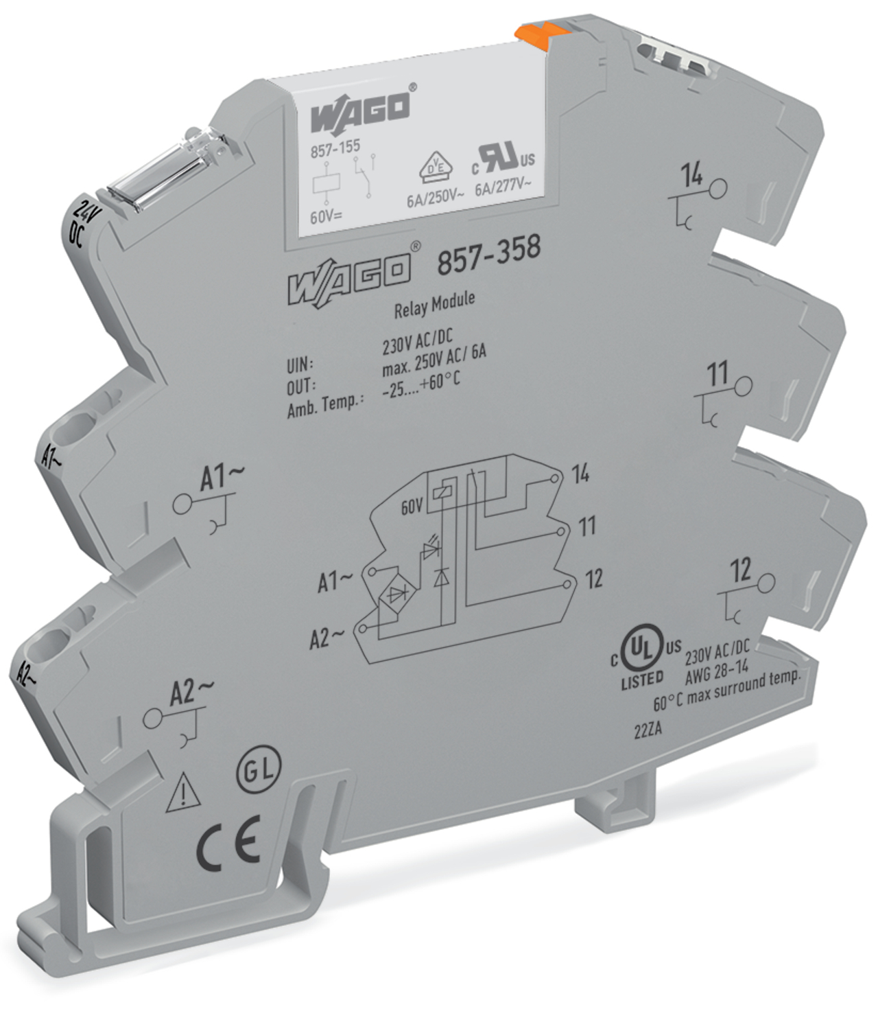 VÄLIRELE WAGO 230 V AC/DC, 1 NO/1NC, 6 A