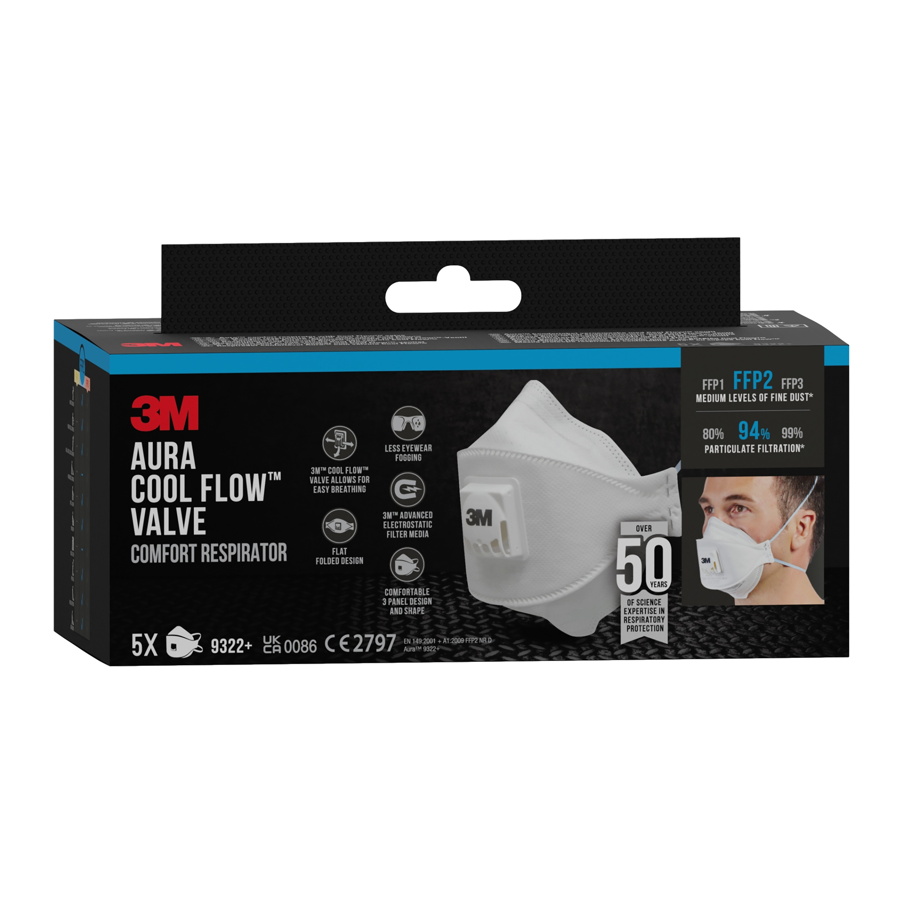 3m Hengityssuojain 3m ffp2 venttiil. 9322+ aura 5kpl