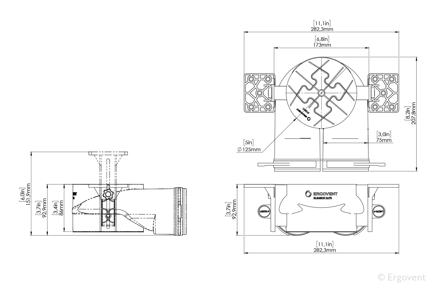 ergovent Liitäntälaatikko ergovent aero-pro 2x75mm