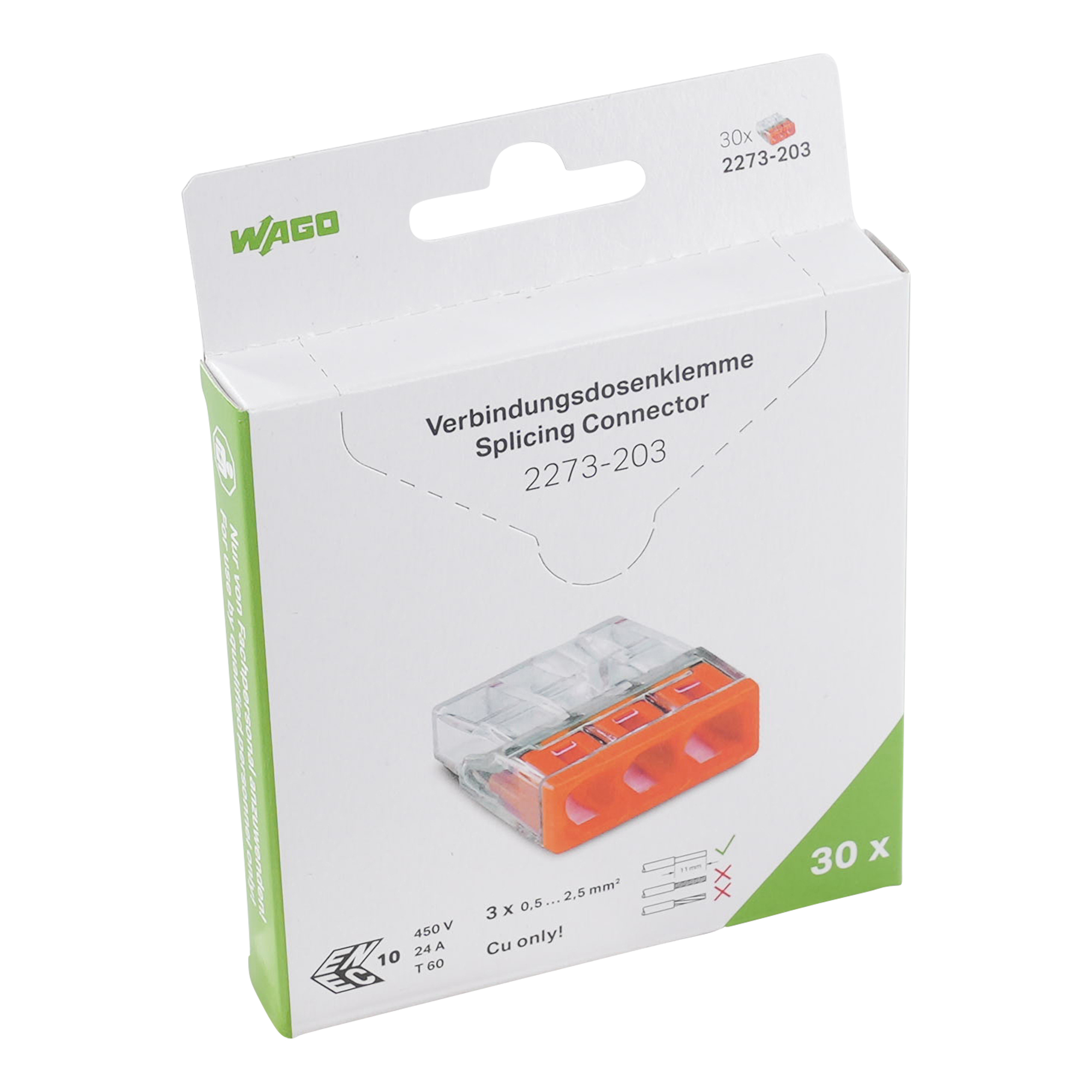 RASIALIITIN WAGO 2273, 3-N, BLISTER ORA (30kpl)