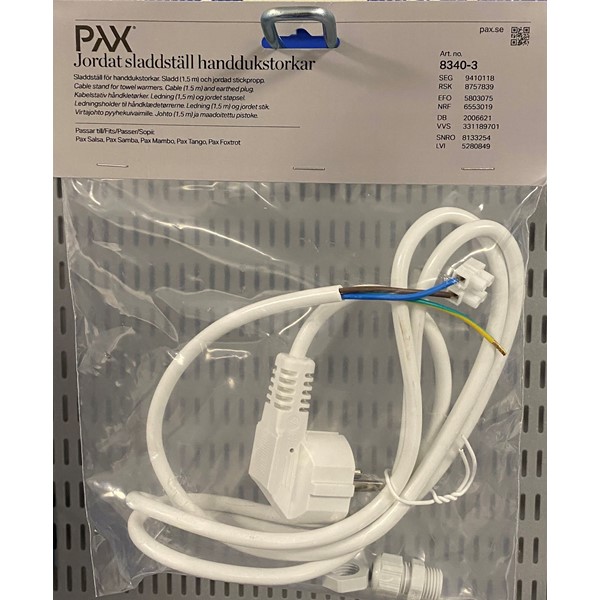 pax Liitäntäjohto pax duo-pyyhekuivaimiin