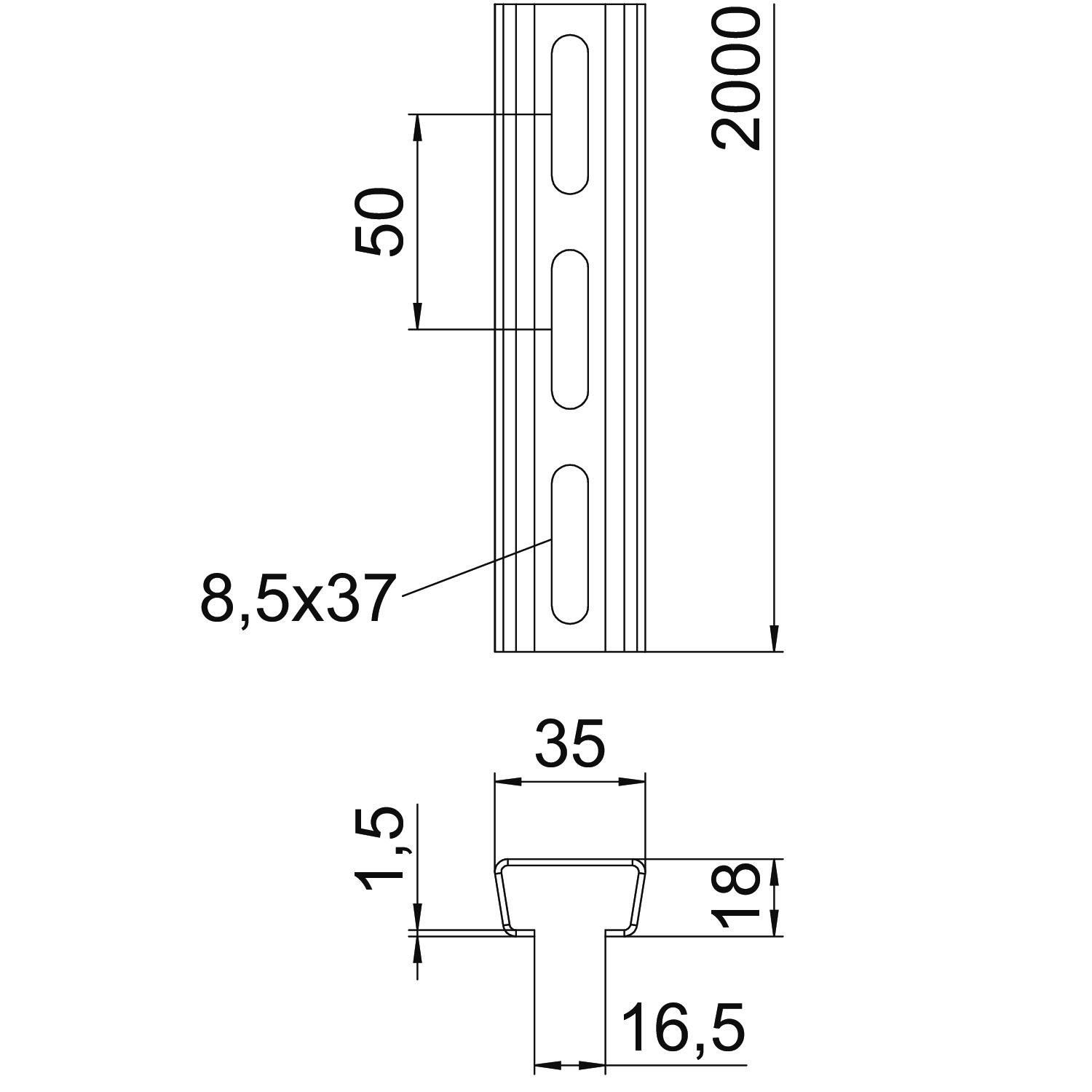 obo bettermann Profilskena ft hålad 2,0m slit