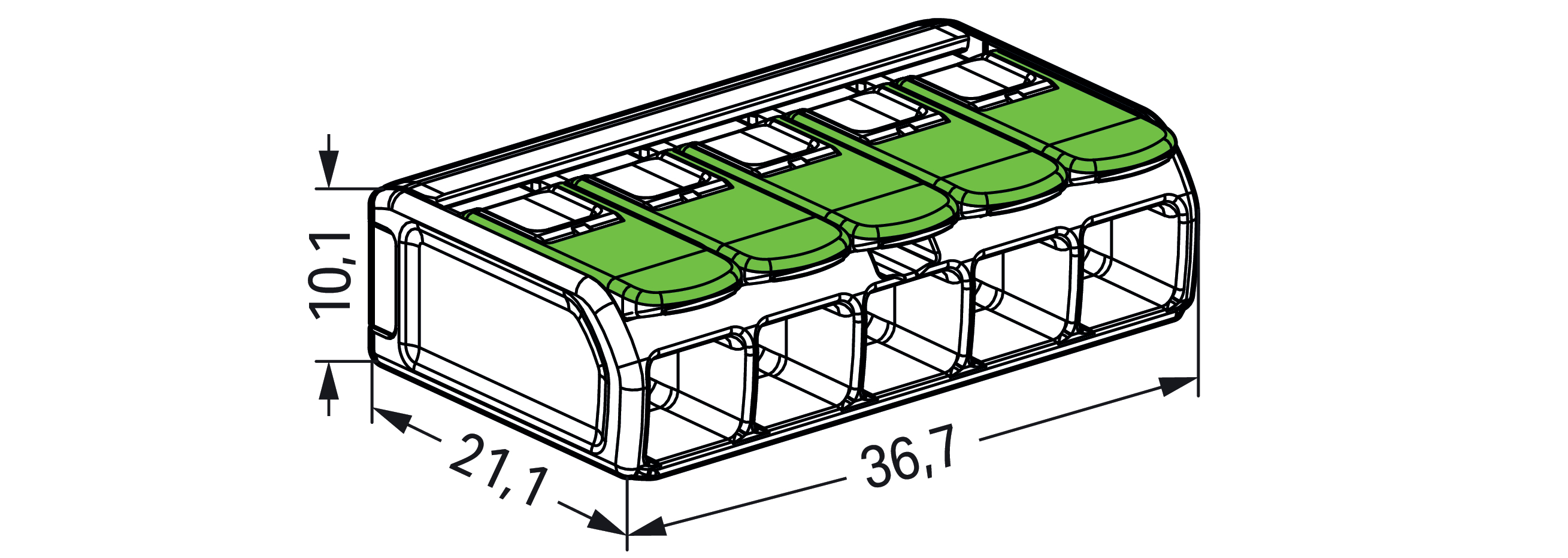 wago Toppkontakt 221-sarja 5-polig, 0.5-6.0mm2, in 41a
