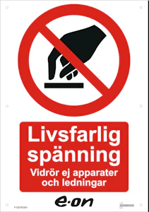 hammarprodukter Skylt livsfarlig spänning med logo