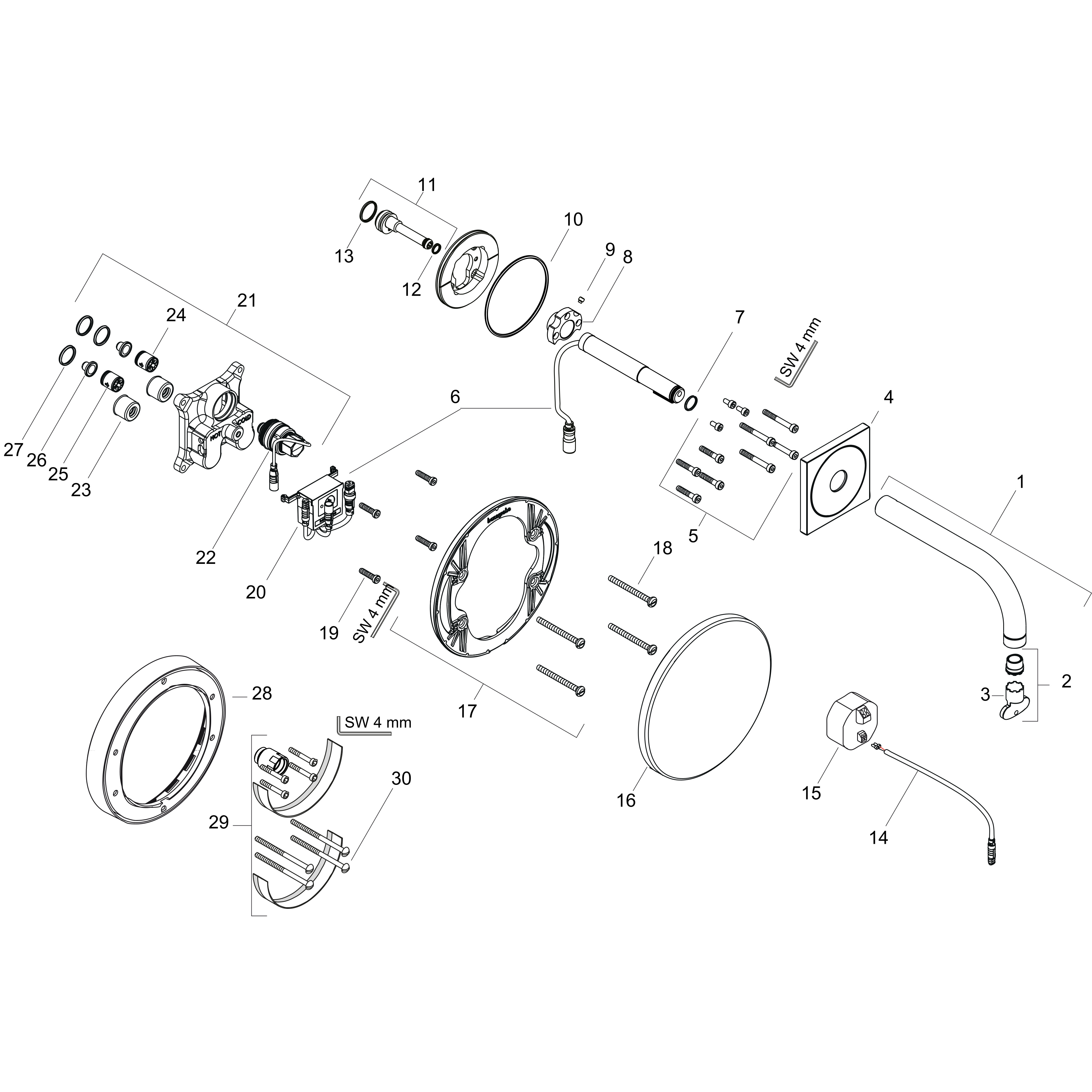 axor Finish set hansgrohe 38120000 uno2 electronic