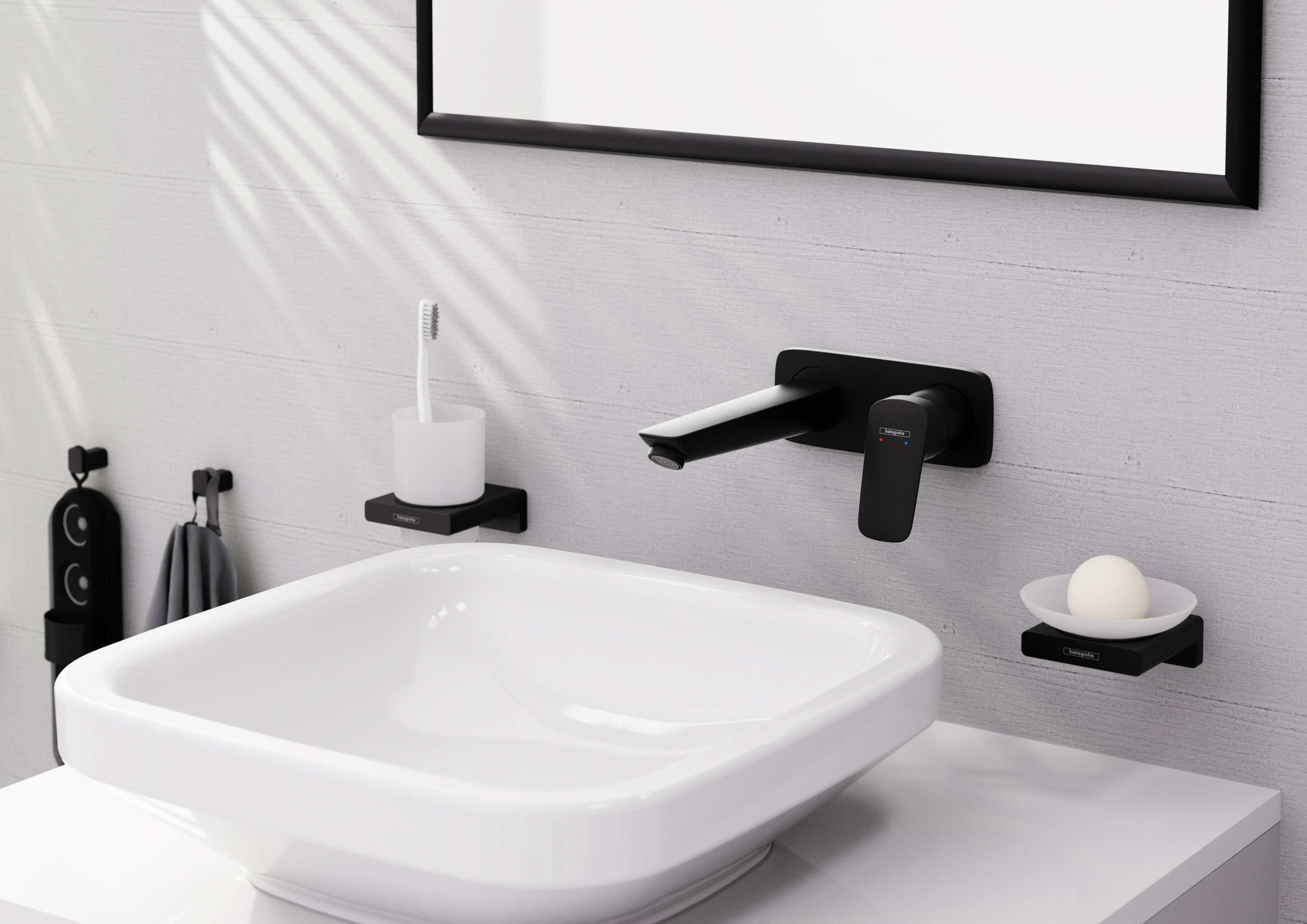 hansgrohe Pesuallashana hansgrohe 71220670 logis seinäas. must