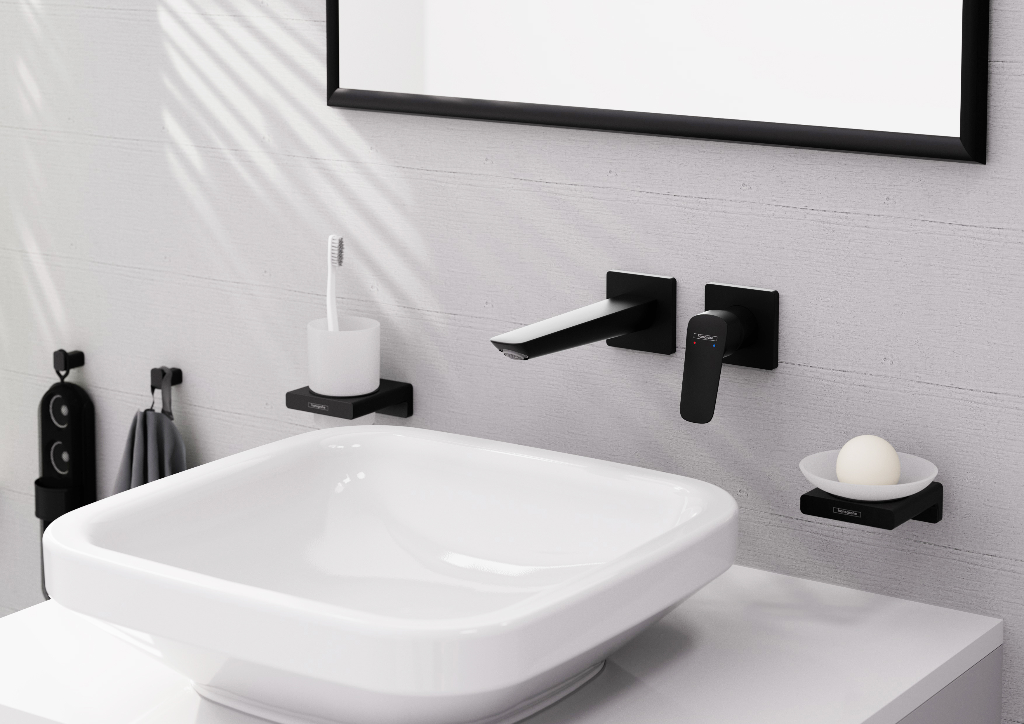 hansgrohe Pesuallashana hansgrohe 71256670 logis seinäas. must