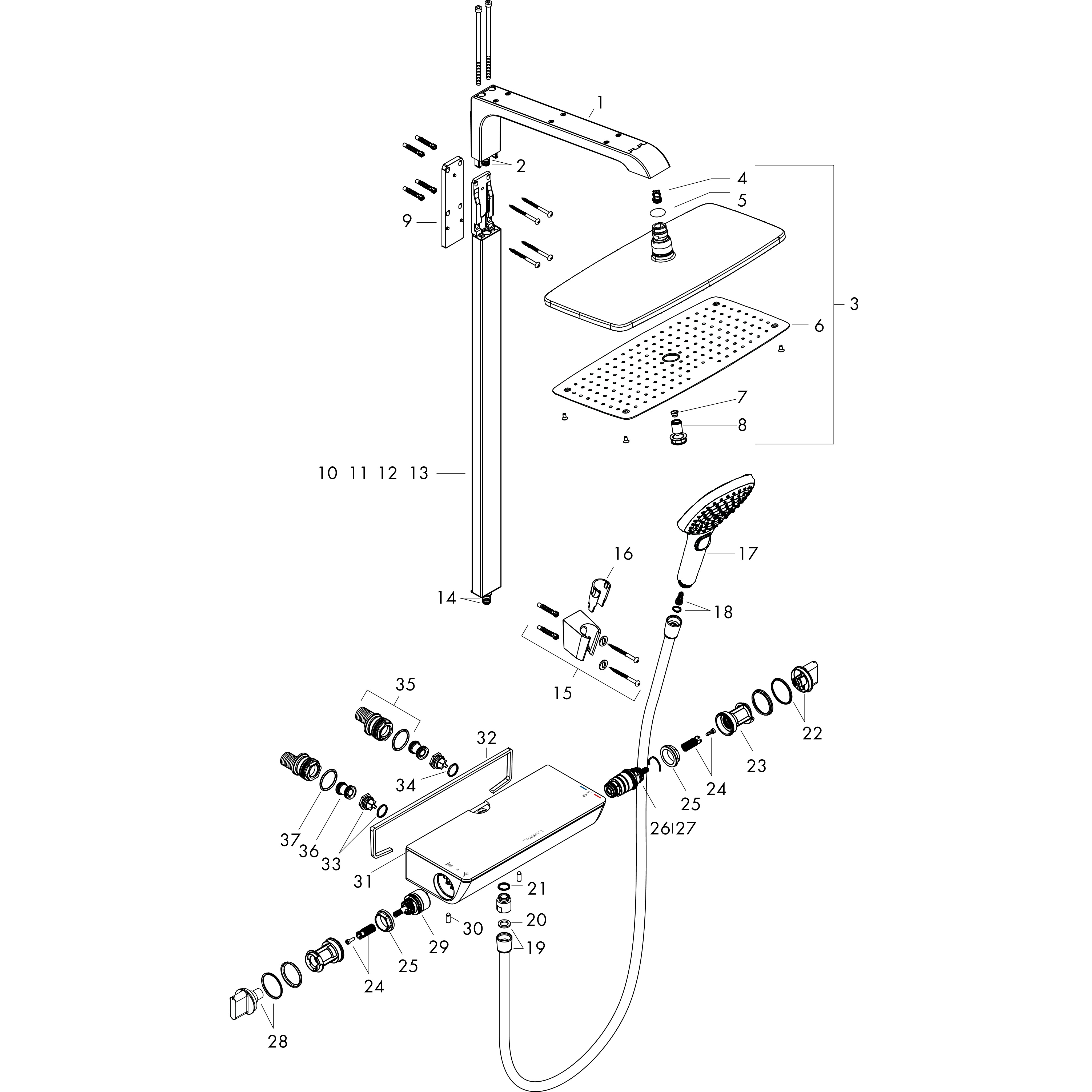 hansgrohe Showersystem hansgrohe 26947000 raindan e360 air nord