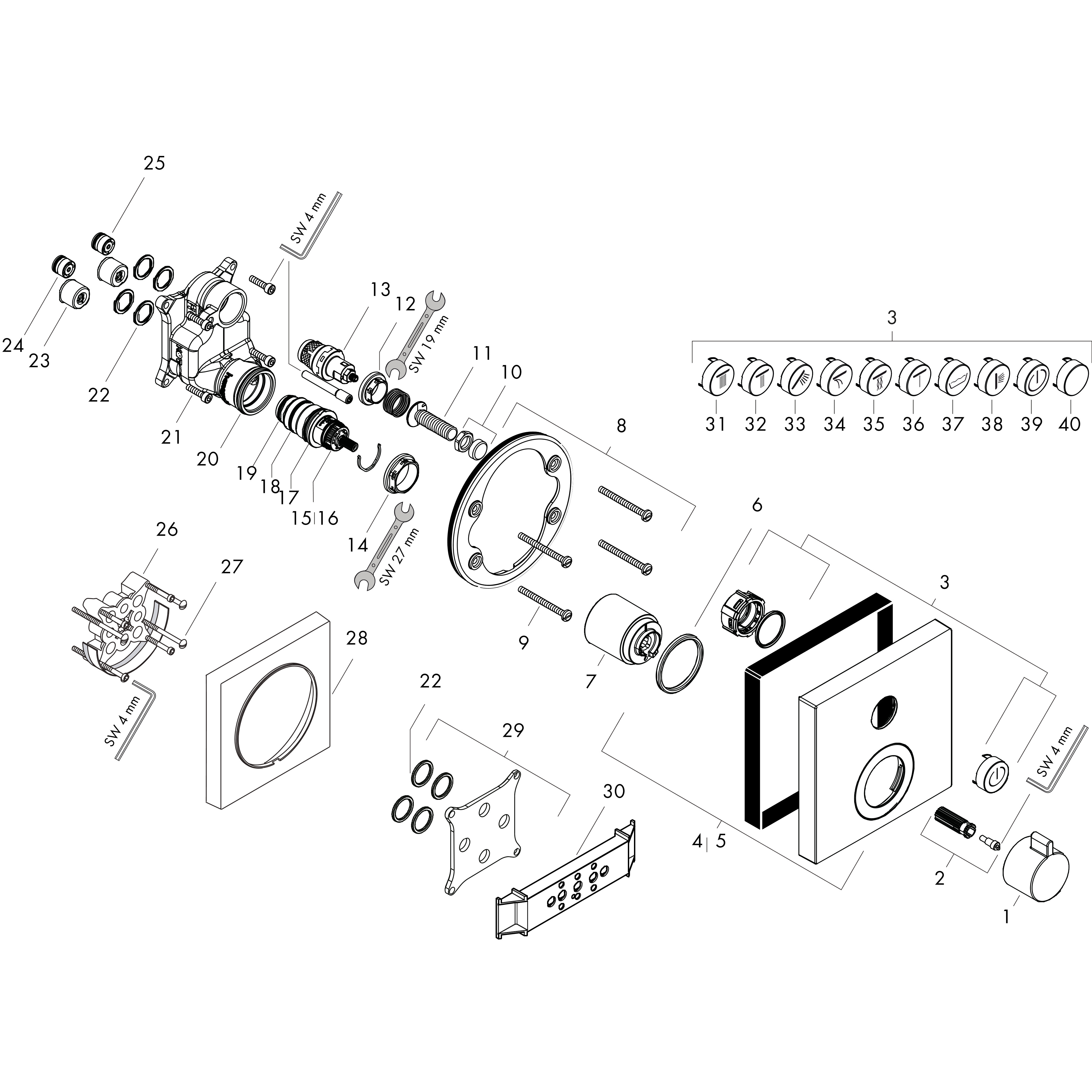 hansgrohe Inbygnad thermostat hansgrohe showerselect  1-funk dzr