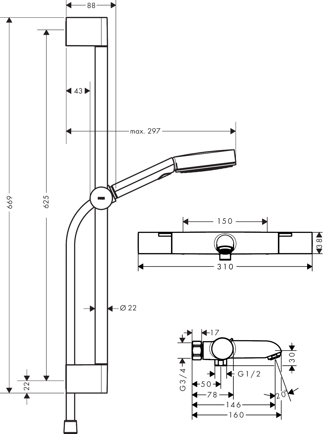 hansgrohe Duschkombination hansgrohe 24264000 pulsify fine jp chrom