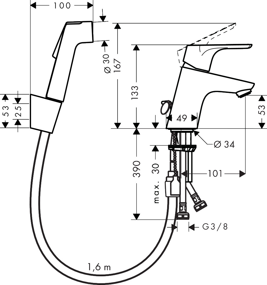 hansgrohe Pesuallashana hansgrohe 31926000 focus 70 bidette