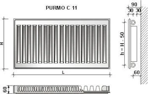 purmo Šoninio pajungimo radiatorius, c 11-550-800