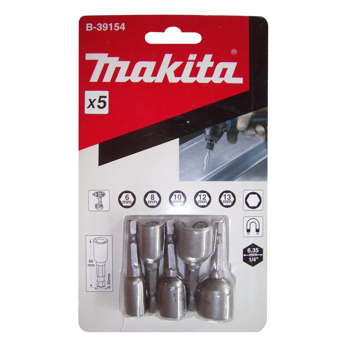 MAGNETINIŲ GALVUČIŲ KOMPL 5 DALYS (6,8,10,12,13mm)