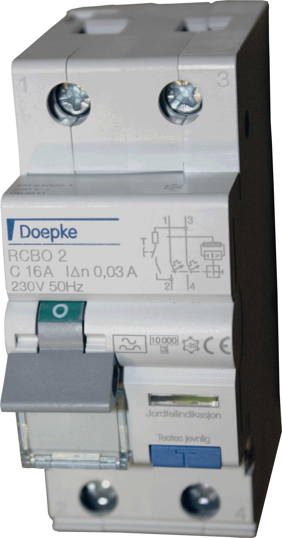 Jordfeilbryterautomat FIC2 16A C 2P 30mA 2M