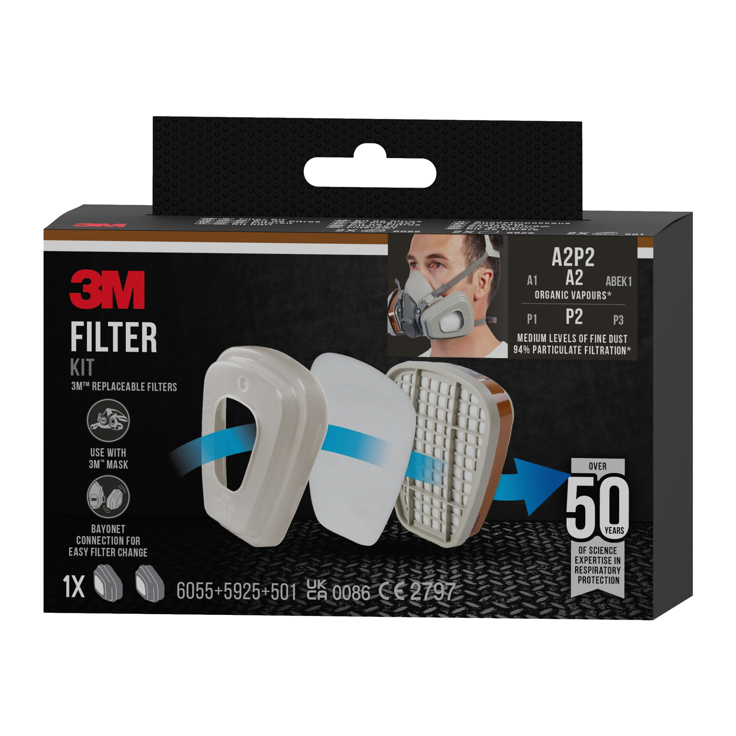 3m 3m filter,sprutmål, 6002 cr,a2p2,