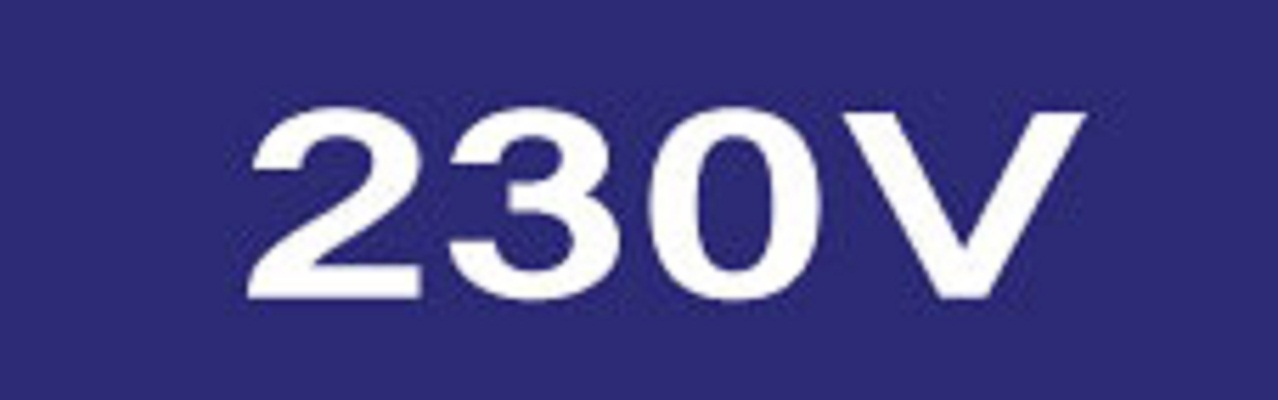 Skilt "230V" 80x25mm Blå