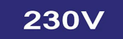 Skilt "230V" 80x25mm Blå
