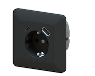 SCHUKO OUTLET OPAL WITH 2 USB PORTS, BLACK