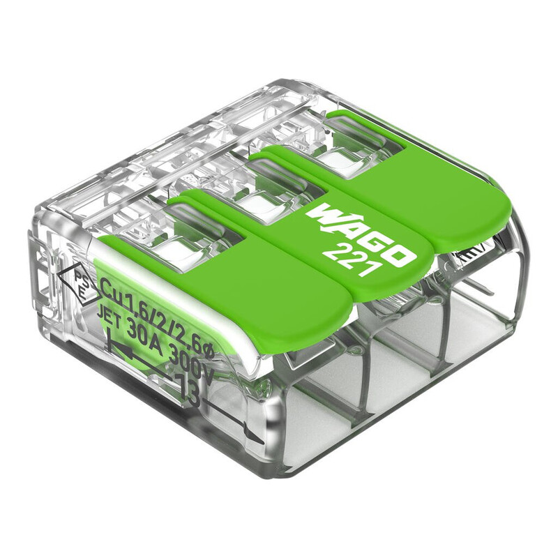 BOX CONNECTOR 221-SARJA 3-POLE,0.5-6.0 MM2,IN 41A,GREE
