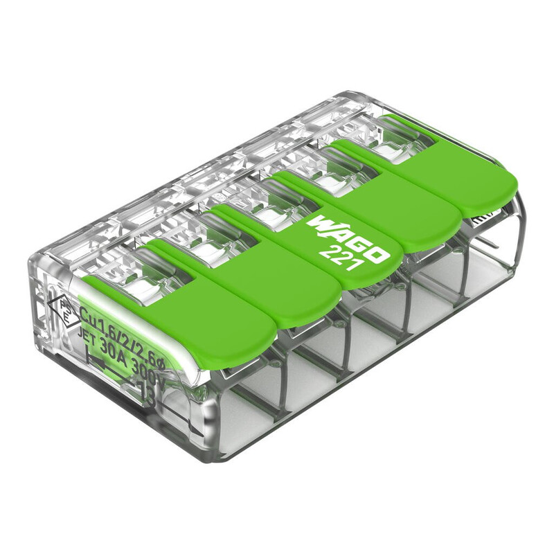 BOX CONNECTOR 221-SARJA 5-POLE,0.5-6.0 MM2,IN 41A,GREE
