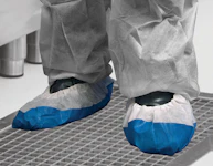 OVERSHOES DELUXE 41CM 40MIC DISPOSABLE WHT/BLUE 4PCS