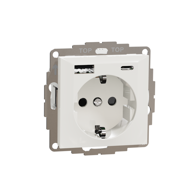 SOCKET-OUTLET ELKO PLUS SCHUCO + 2XUSB A+C 3A WH | Ladere | Onninen AS