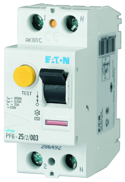 RIKKEVOOLUKAITSE PF6 2P 25A 30mA 6kA AC-KLASS