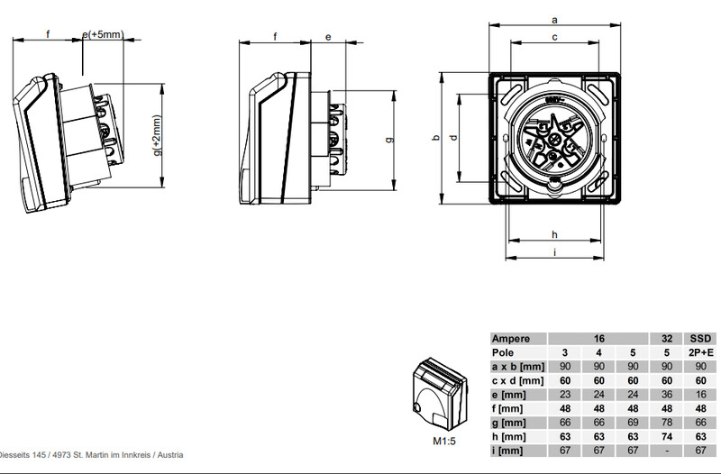 onnline Pistorasia onnline design16a 3p 230v ip44 upp