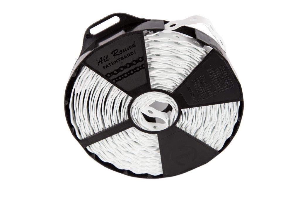 christiania byggteknikk Patentbånd ar 17mm x 0,8mm ø7mm plastlagt 10m hvit