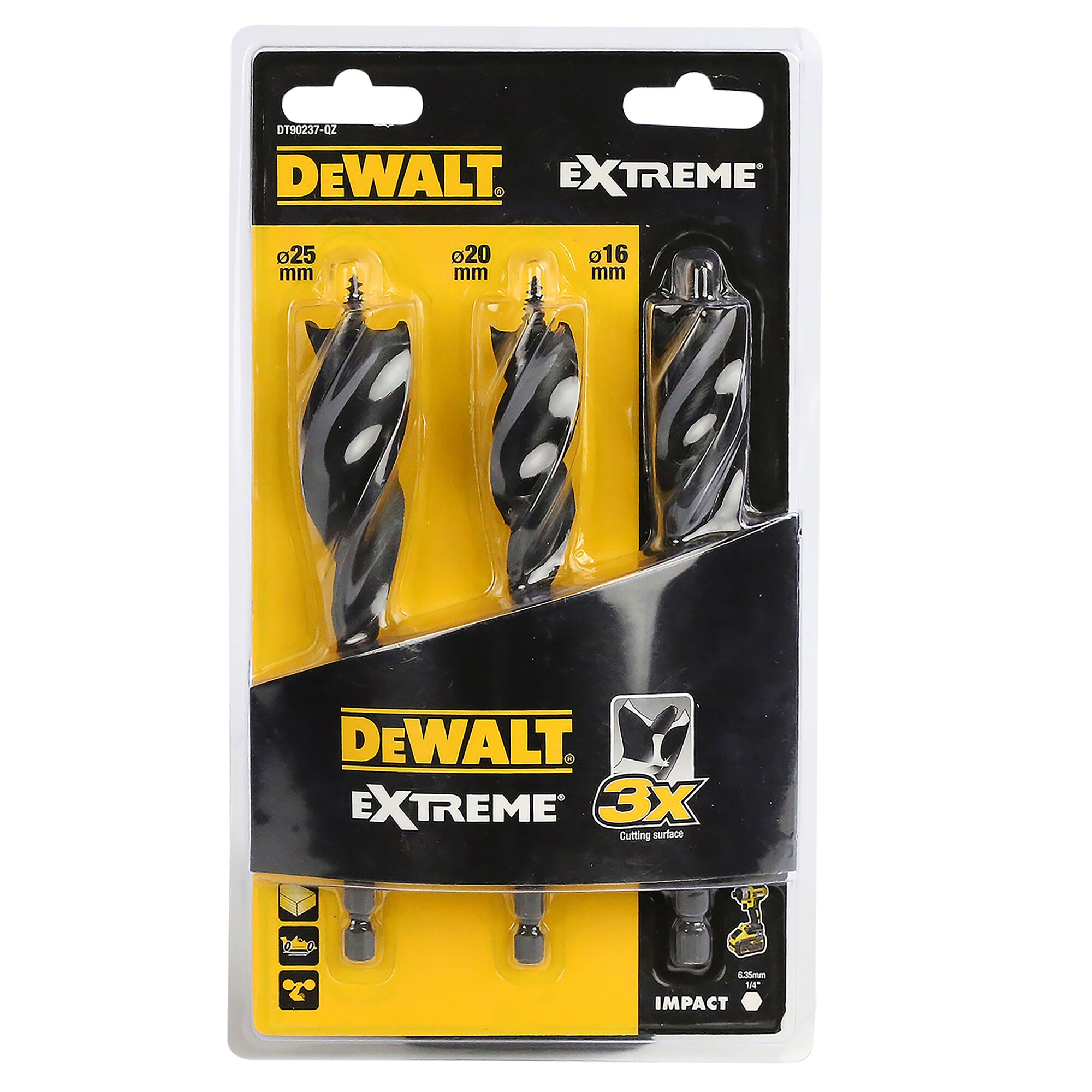 TRI FLUTE DRILL BIT DEWALT FOR WOOD 152MM 3PCS