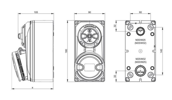 onnline Power socket-outlet 16a3p 6h230v ip44/ip54 interl