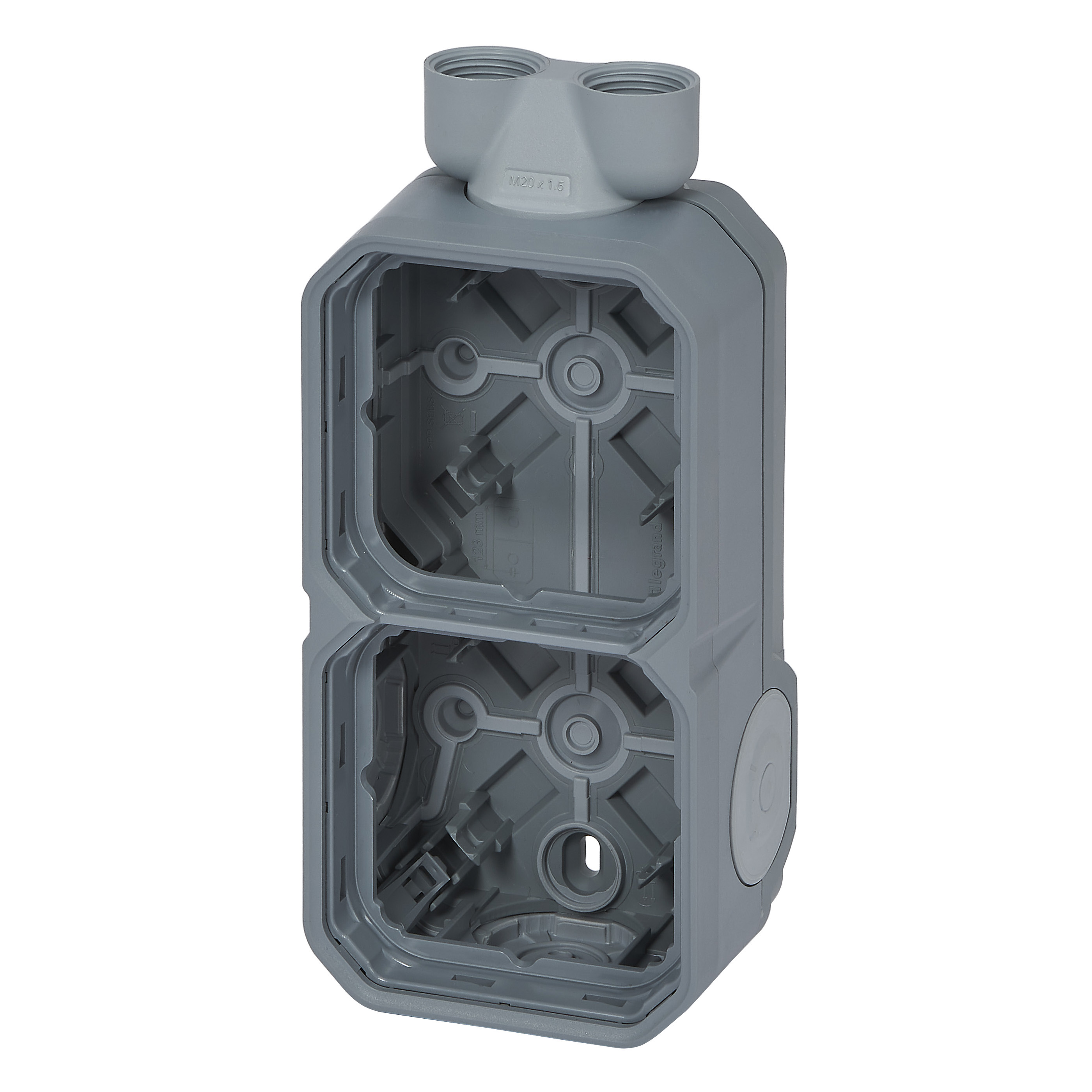 legrand Surface mount enclos plexo 2g box cable gland 2e iso20 gr