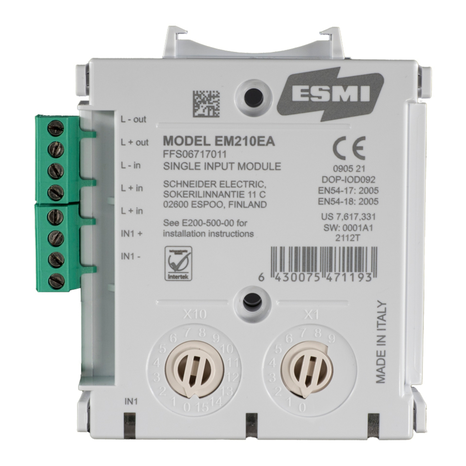 Adr. modul EM210EA, 1 inn for Esmi brannalarmsystemer