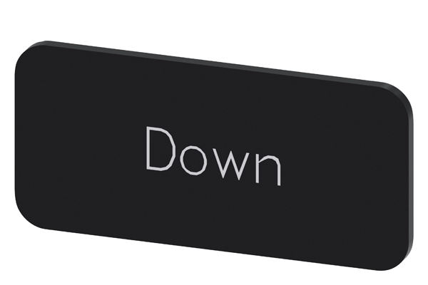 SVART ETIKETT, SKRIFT: DOWN