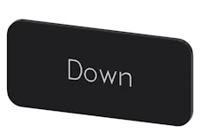 SVART ETIKETT, SKRIFT: DOWN
