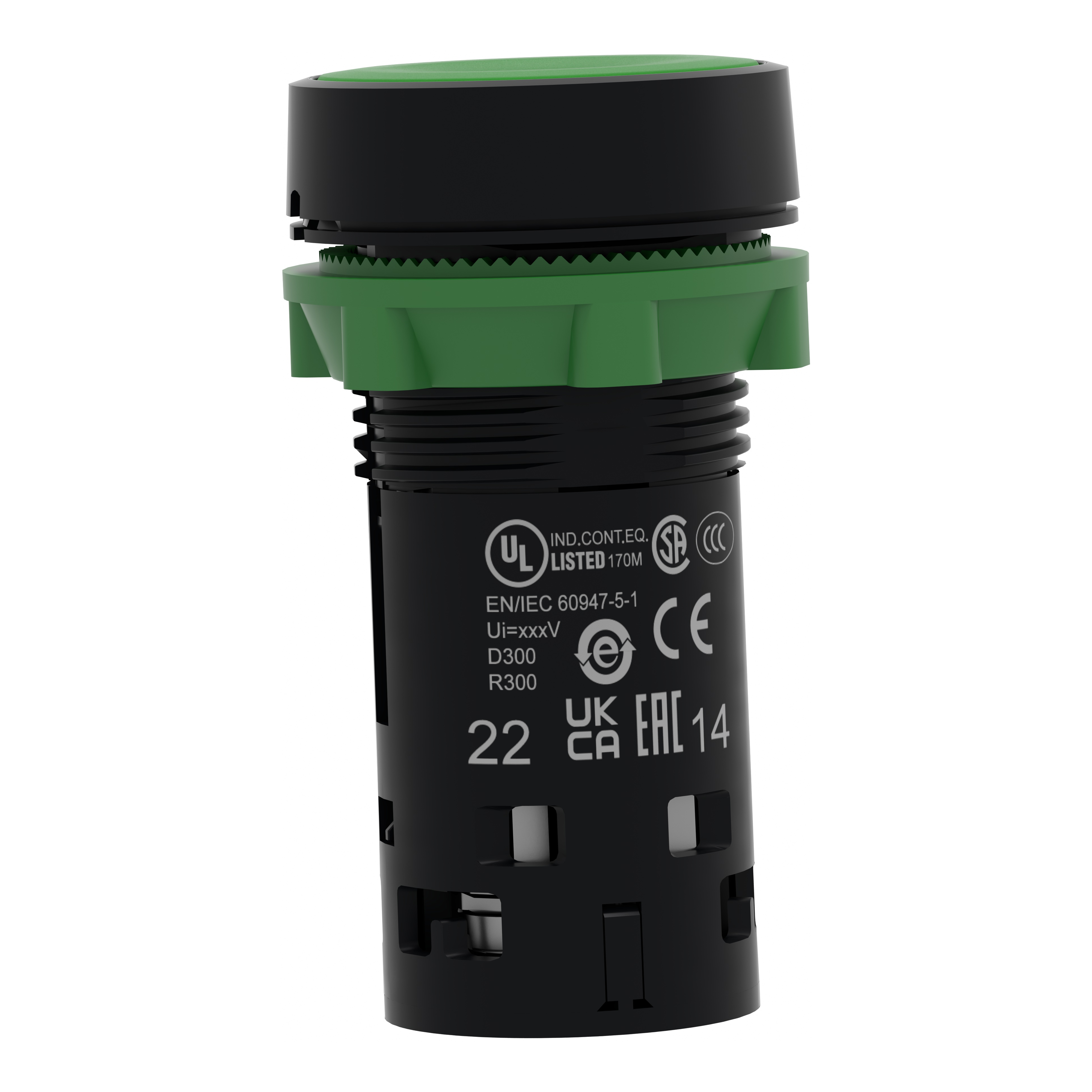 schneider electric Tryckkn grön no+nc