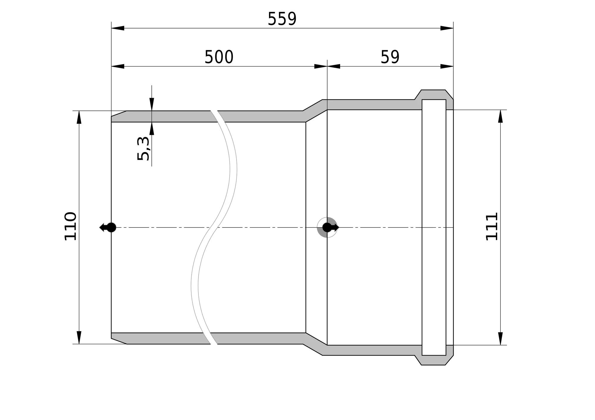 as+ Socket pipe wavin as+ 110x500 pp