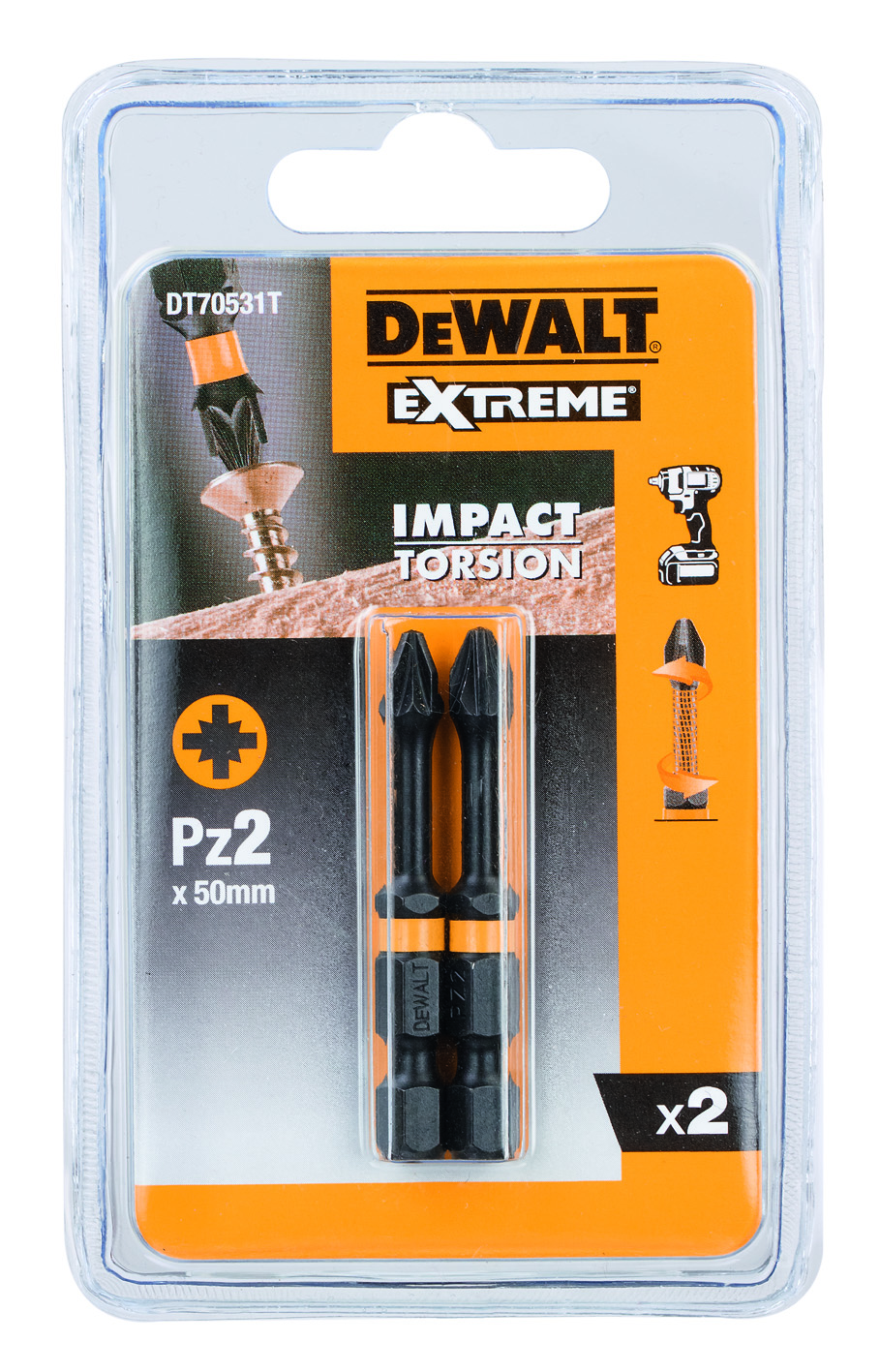 SCREWDRIVER BIT DEWALT PZ2 50MM 2PCS