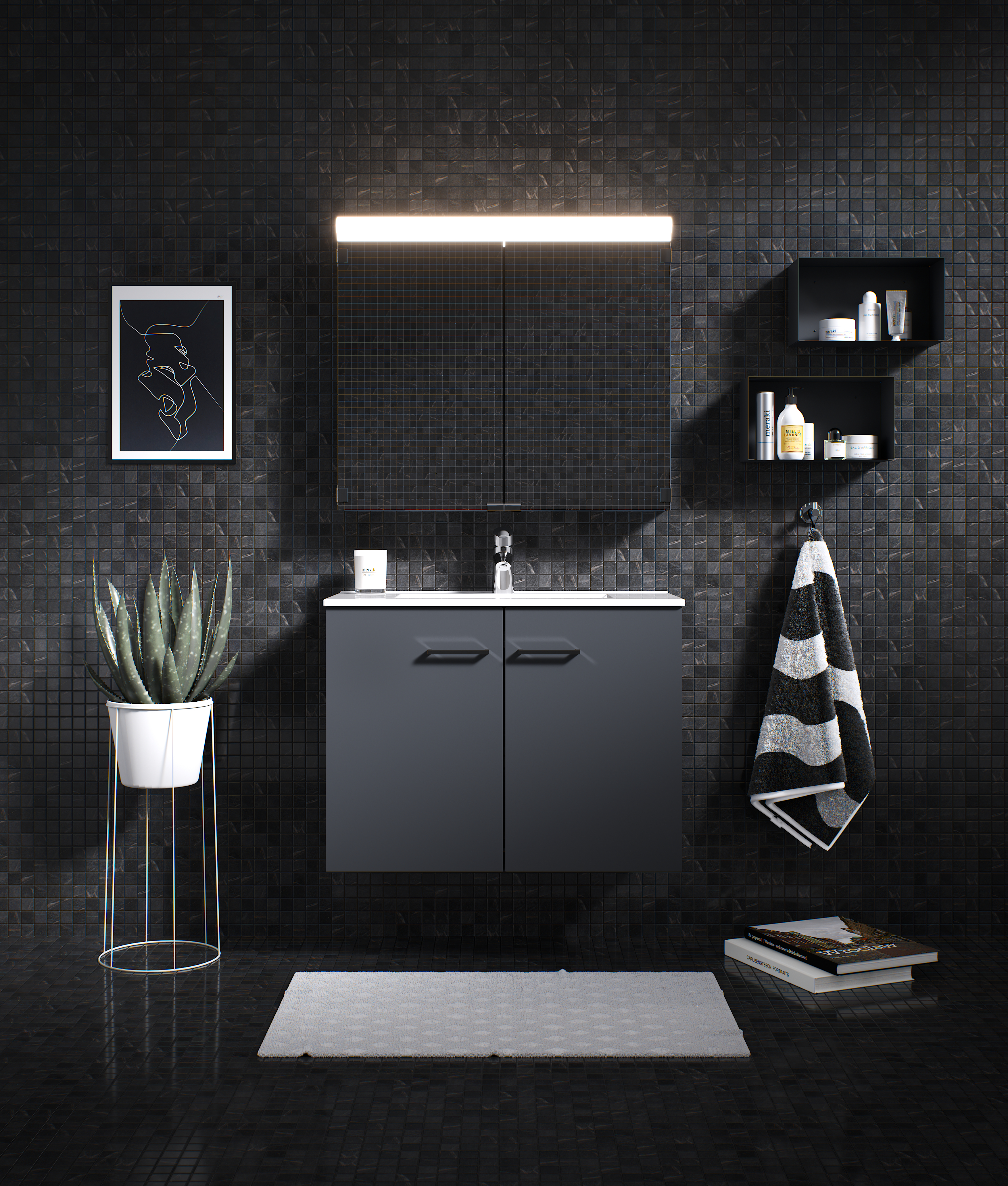 polaria Wash basin cabinet stila soft close 500 grey