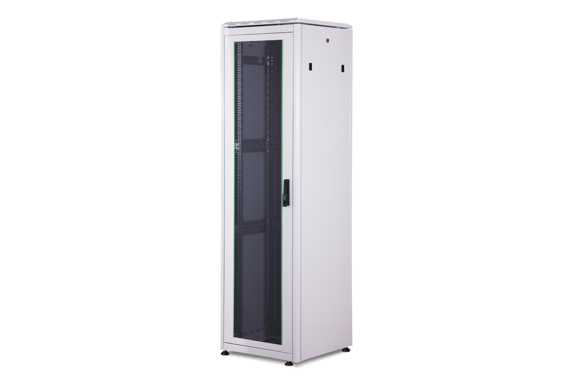 FLOOR CABINET 42U 2000X600X600 GY GLASS DOOR