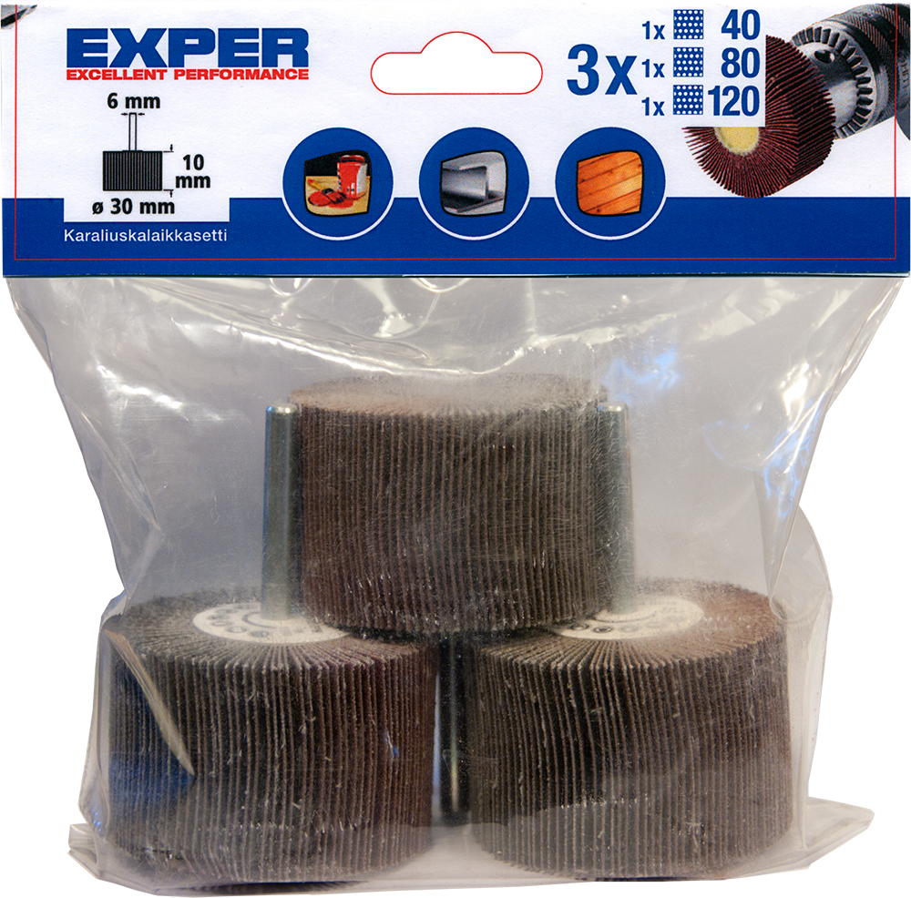 exper Flap wheel set 3 pcs 30x10mm,g40, g80, g120