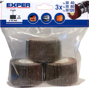 exper Flap wheel set 3 pcs 30x10mm,g40, g80, g120