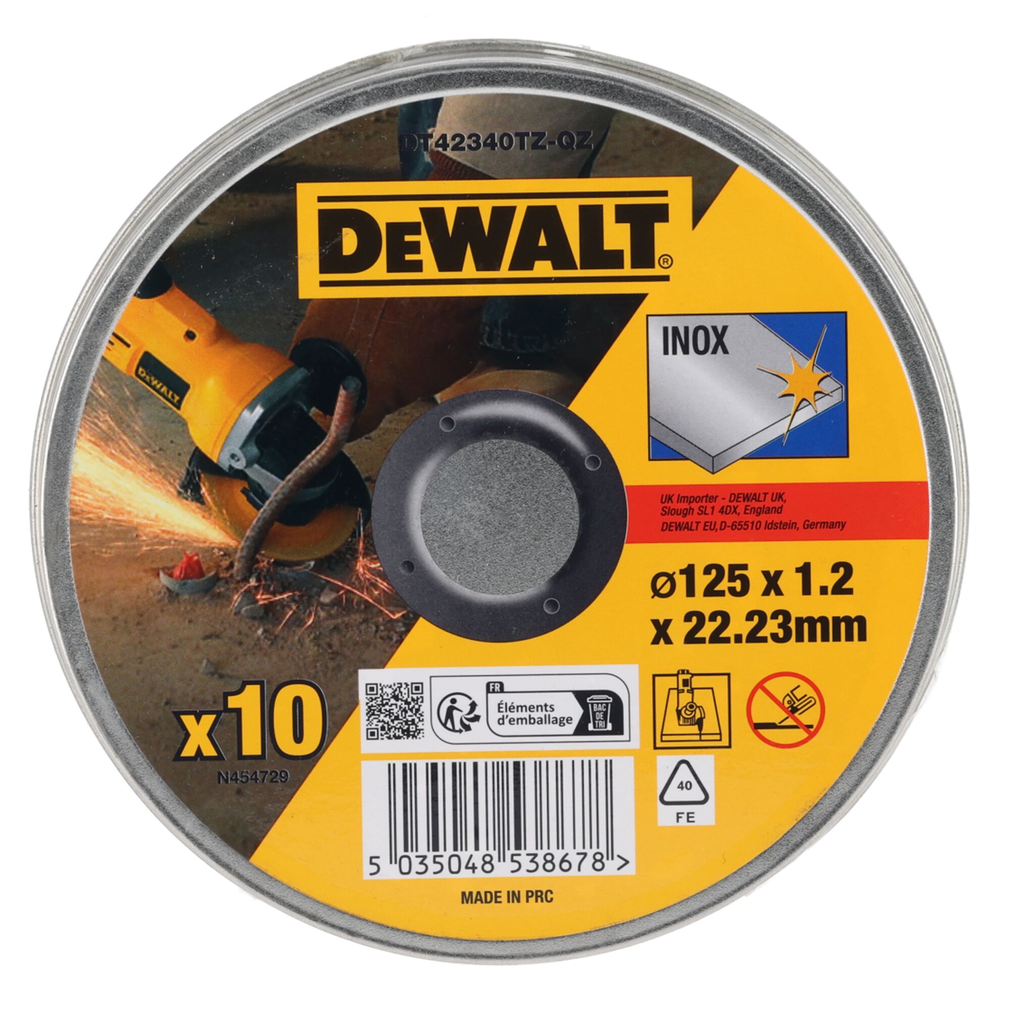 CUTTING DISC DEWALT DT42340TZ 125X1.2MM INOX 10PCS