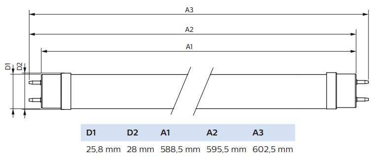 philips Led-lysrör t8 t8 600mm 840 1050lm 8w em230v