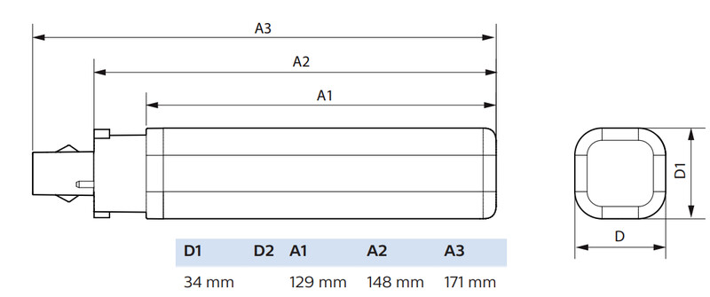 philips Led pl lamp g24d-3 830 26=9w plc 2p em230v