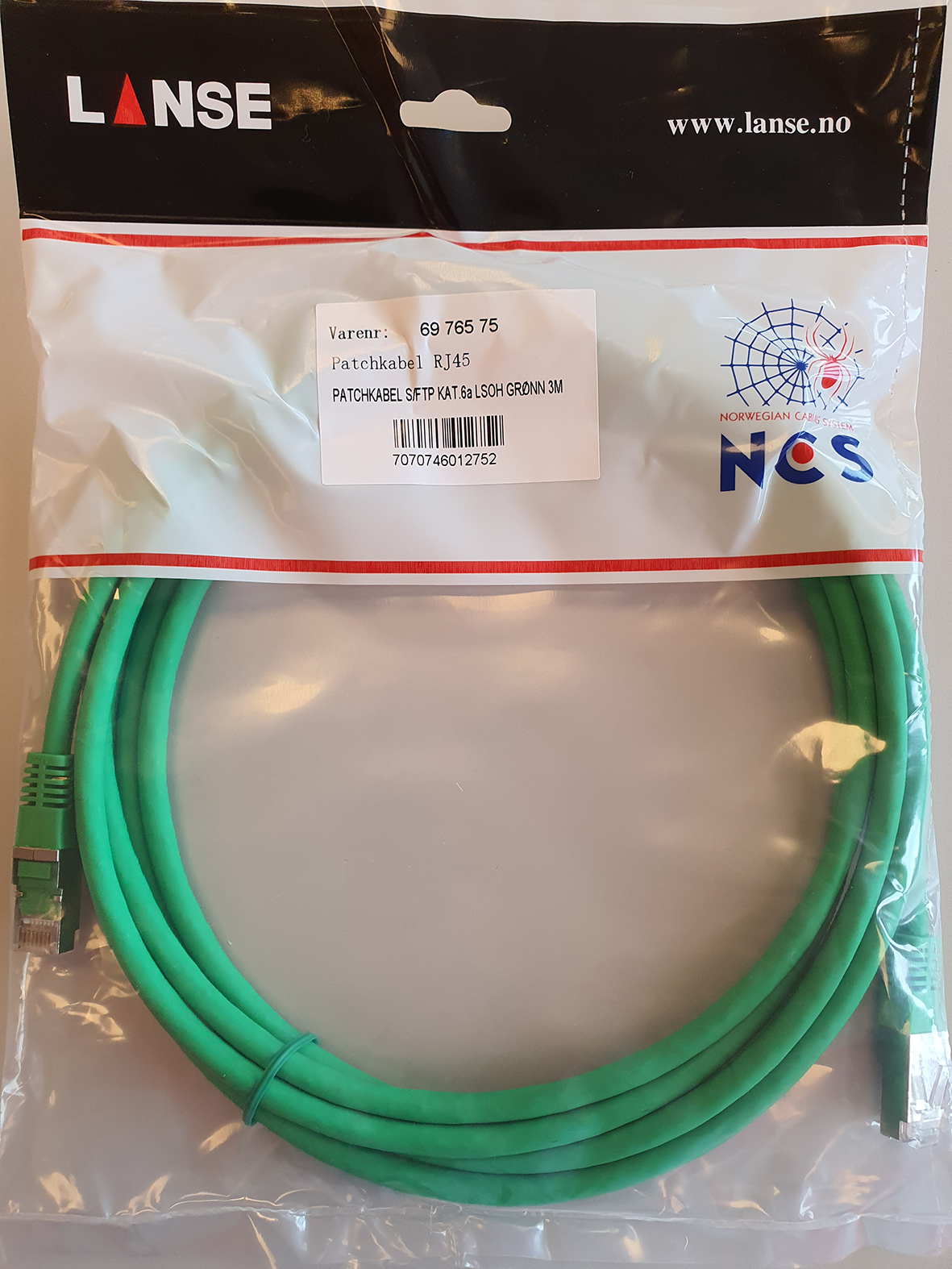 PATCHKABEL S/FTP KAT.6A LSOH GRØNN 0,5M GRØNN, 0,5M