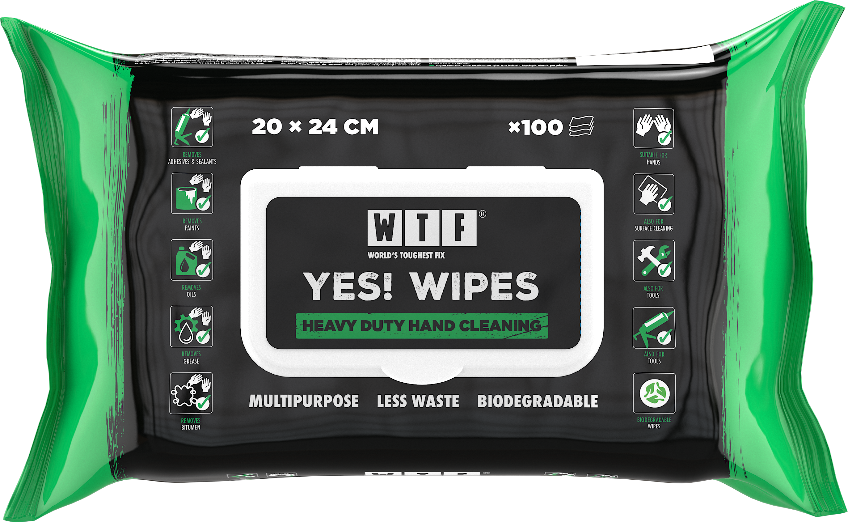 PUHDISTUSLIINA WTF YES WIPES 20X24CM 100KPL