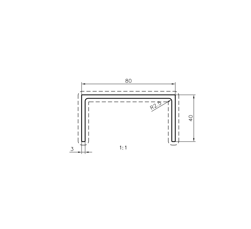 U-PROFILE ALUMINIUM 80X40X3